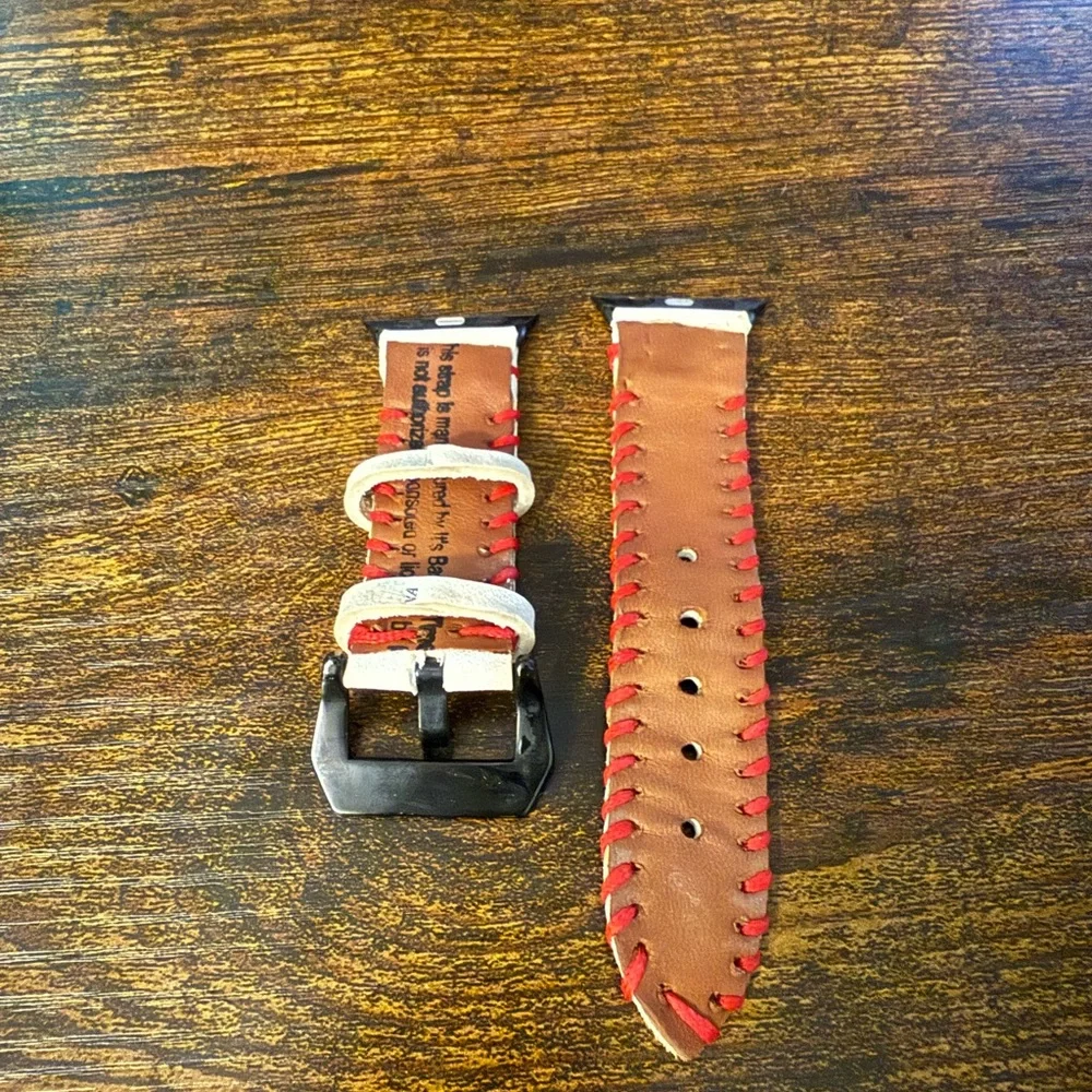 White and Red Leather Watch Strap 40mm